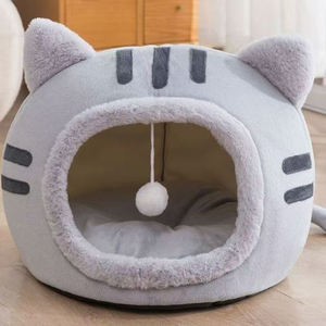 Lit pour animaux de compagnie en peluche chaude automne-hiver, semi-fermé, pour chats et chiots, motif animal, OEM, fabriqué sur mesure par un fabricant de meubles - Product Image 2
