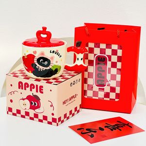 Nhìn Trộm Apple Cat Mug gốm với nắp thiết kế sáng tạo vui tươi khái niệm chén gốm - Product Image 2