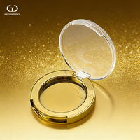 Boîtier vide rond pour poudre compacte, vente en gros, doré électroplaqué, couvercle transparent à clapet, pour fard à joues, fard à paupières, illuminateur, logo personnalisé, OEM