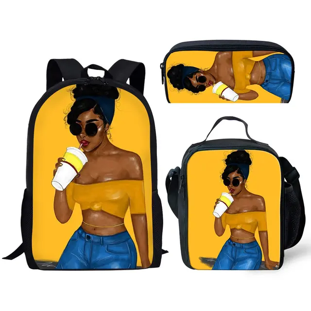 포드 숄 가방 세트 Printful 아트 블랙 아프리카 소녀 패션 책 가방 배낭 학교 배낭 가방