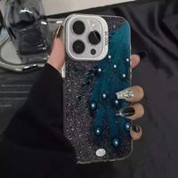 Pfauenfeder-Druck Galvanisch Versilberte Schlüssel-TPU-PC-Handyhülle für iPhone Xs 11 12 13 14 15 16 17 18 Pro Max