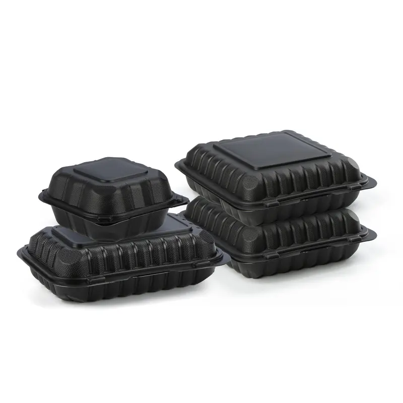 9X6 Zwart Maaltijd Prep Burger Container Magnetron Wegwerp Voedsel Lunchbox Clamshell Plastic Voedsel Container