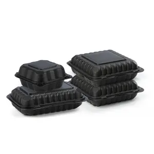 9x6 Black Meal Prep Burger Container Microwave Disposable Food Lunch Box Clamshell Plastic Food Container