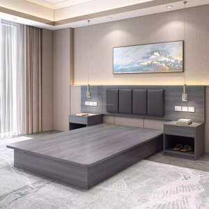 Cozy Hotel Bedroom Sets Customize Queen King Upholstered Bed <b>with</b> Wooden Headboard Panel Nightstand Closet <b>Desk</b> for 3 Star Hotel - Product Image 6