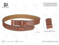 Ceinture à rivets tête de cheval Western Cowboy 4,2 cm 120 cm Marron clair 3 #   Ceinture en cuir véritable décontractée - Product Image 1