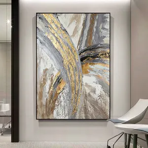 Home Living Room Bedroom Decor Abstract Bule Gold Foil 100% Hand Painted Handmade Picture oil painting canvas wall art