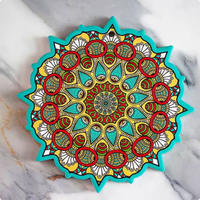 Sous-verre en céramique ethnique bohème de 20 cm, motif mandala, sous-verre décoratif pour boissons
