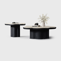 Ensemble de tables basses modernes à motif floral, noir et blanc, design créatif, table basse en bois avec plateau en pierre, ensemble de tables basses pour salon