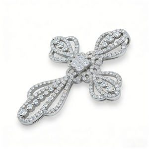 CUSTOM SILVER 10K/14K/18K GOLD PLATED LAB GROWN CVD DIAMOND CLASSIC ENGAGEMENT GIFT SWEATER <b>CHAIN</b> NECKLACE <b>CROSS</b> PENDANT - Product Image 2