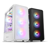 Boîtier de jeu ABKO G30 WH ATX Mid Tower, design en acier avec panneau frontal en mesh, côté en verre trempé, 6 ventilateurs RGB préinstallés, radiateur supérieur de 360 mm