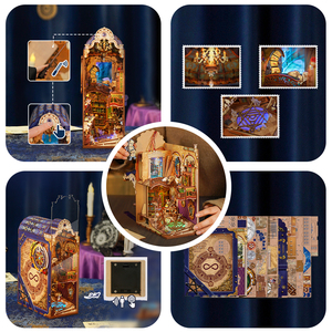 Kit de maison de poupée miniature LED DIY en bois écologique, thème Bibliothèque Magique, pour Noël et Halloween saisonniers - Product Image 3