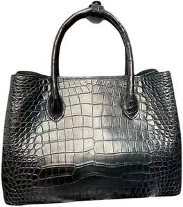 Women's Genuine Leather Luxury Crocodile Texture Tote <b>Bag</b> Handles Open Top Casual Black Alligator Pattern <b>Large</b> Capacity Daily - Product Image 2