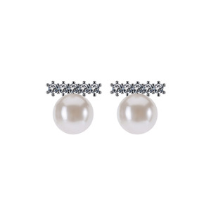 Dinle Pearl <b>Stud</b> Earrings S925 <b>Silver</b> Zircon Inlay Everyday Wear - Product Image 2
