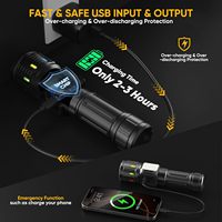 Lampe torche rechargeable à focalisation réglable, corps en alliage d'aluminium, longue portée du faisceau, avec protection fiable pour l'extérieur et les situations d'urgence