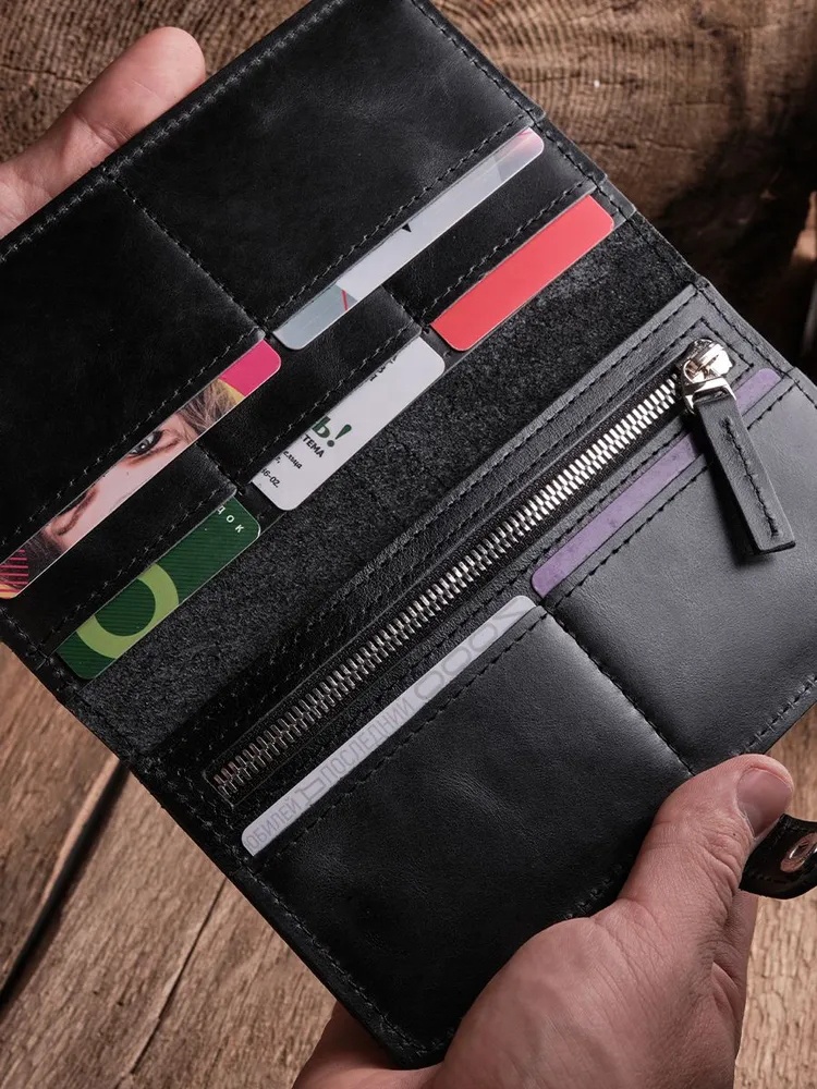 Portefeuille homme double pli en cuir de vache véritable noir fait main 301650295656 | eBay