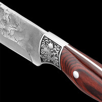 Couteau de chef de 5 pouces couteau à trancher de chasse tactique Tang avec gaine en cuir martelé tranchant en acier au carbone couperet couteaux de boucher