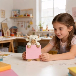 ที่ใส่กระดาษโน้ตรูปวัวไฮแลนด์ ทำจากเรซิ่นสีขาว ใช้จัดระเบียบโต๊ะทำงาน รูปทรงสัตว์ ใช้เป็นที่ใส่กระดาษโน้ต ของตกแต่งสำนักงาน ไอเดียของขวัญ - Product Image 4