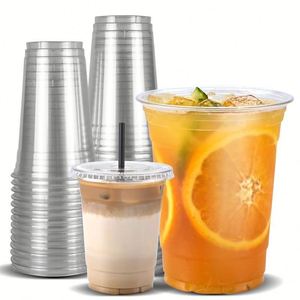 Logotipo Personalizado 98mm de Diámetro Vasos Desechables Ecológicos de PET con Tapas, Tamaños de 12 a 24 oz, Transparentes para Bebidas Frías y Té con Leche - Product Image 1