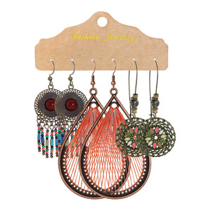 Ensemble de boucles d'oreilles pendantes bohèmes en alliage, design géométrique, plaqué argent antique, bijoux de fête pour femmes - Product Image 5