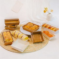 Boîte à sandwich carrée en papier kraft blanc et brun, recyclable, écologique, avec finition mate, couvercle transparent, pour pâtisserie, à emporter, gâteau, beignets