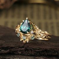 Bague Goutte d'Eau SA en Aigue-marine Naturelle et Zircon Plaqué Or, Bagues de Couple Incrustées Style Européen et Américain