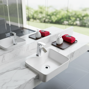 Современная прямоугольная напольная раковина из фарфора для ванной комнаты, полувстраиваемая угловая раковина-чаша с одним отверстием и смесителем с рычажным управлением 5 - Product Image 3