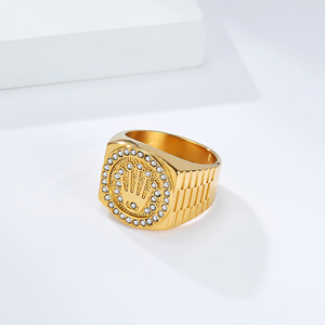 Men's <b>Titanium</b> Steel Crown <b>Ring</b> With Pave Setting Full Diamond Geometric Design For Everyday Wear - Product Image 3