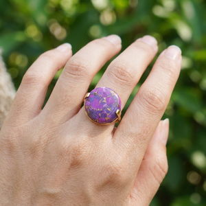 Custom Design Purple Copper Turquoise Round Shape <b>Ring</b> Solid Brass 18k Gold Plated Ottoman Style Plain <b>Thin</b> Band Men's <b>Rings</b> - Product Image 5