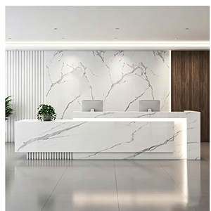 CR132 Marble Pattern Wood Reception Desk with Storage Drawer Office Lobby Counter for Corporate Retail Salon Checkout - Product Image 1