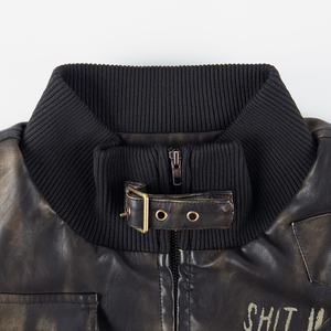 Chaquetas de Cuero Cortas y Suaves de Nueva Llegada de Fabricantes de <span class=keywords><strong>Ropa</strong></span> Urbana, Chaqueta de Cuero <span class=keywords><strong>Vintage</strong></span> Desgastada para Hombre - Product Image 3