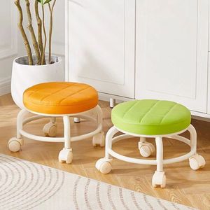 Tabouret à roulettes avec siège rond pour salon, chambre et bureau - Product Image 1