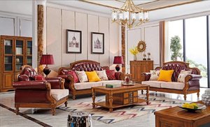 Ensemble <span class=keywords><strong>de</strong></span> canapés Renaissance italienne avec accents dorés, revêtement en cuir véritable <span class=keywords><strong>marron</strong></span> et noyer sculpté à la main pour villas et appartements <span class=keywords><strong>de</strong></span> luxe - Product Image 6