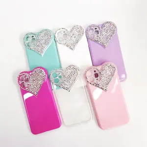 Women Luxury Diamond Rhinestone Phone Cases For iPhone 14 pro max 13 12 11 xr xs max Bling Love Heart Girls Cellphone Covers