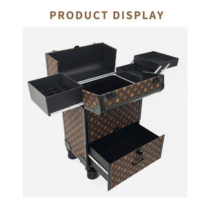 Maleta de Maquillaje de Lujo Obox con 4 Ruedas, Asa Telescópica, Diseño con Patrones en Negro, Marrón y Gris - Product Image 4