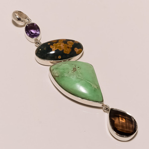 Colgante de piedras preciosas de Plata de Ley 925, cianita azul natural, cianita verde, colgante de plata de piedras preciosas de Larimar, joyería fina hecha a mano - Product Image 5