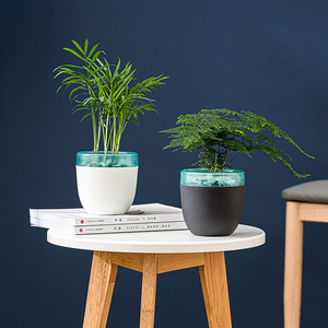 Maceta Moderna de Plástico con Absorción de Agua para Plantas de Interior, Diseño Circular, Color Blanco Oscuro - Product Image 3