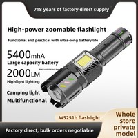 Lampe torche rechargeable haute puissance en alliage d'aluminium avec zoom télescopique de 2000 lumens et haut-parleur intégré, longue durée de vie, indice de protection IP20
