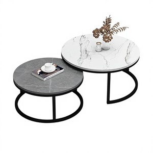 Ensemble <span class=keywords><strong>de</strong></span> tables basses convertibles en acier inoxydable au design nordique minimaliste moderne <span class=keywords><strong>avec</strong></span> plateau en marbre pour petits espaces, salon, restaurant - Product Image 2