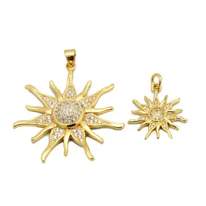 Fashion Necklace Making Findings Gold Color Plating Rhinestone Crystal CZ Stone Setting Sun Flower Shape Pendants