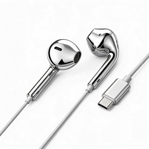 Auriculares Cromados con Baño de Oro y Plata, Auriculares Intrauditivos Cromados, Auriculares con Cable Tipo C, Auriculares Metálicos con Cable - Product Image 1
