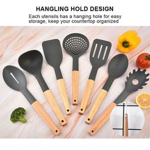 Ensemble d'ustensiles de cuisine en nylon pas cher, résistant à la chaleur, antiadhésif, avec manche en bois arrondi, spatule, cuillère, ustensiles de cuisine - Product Image 3