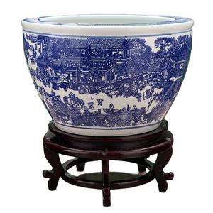 ブルーセラミック屋外ポット卸売屋外磁器青と白セラミックプランターポット植物装飾屋内装飾 - Product Image 1