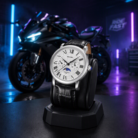 Montre-bracelet de luxe SKMEI 9438 pour homme, cadran argenté, phases de lune, chiffres romains, mouvement à quartz, bracelet en cuir, ouverture moulée