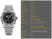 Montres Mécaniques OEM à Logo Personnalisé, Nouvelles et Améliorées, Mouvement Japonais NH35, Chiffres Arabes, pour Hommes