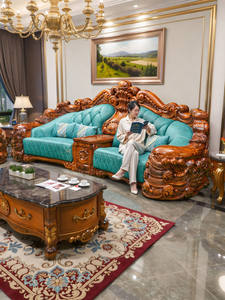 Divano Wujinmu Villa, Set di Divani di Lusso per Soggiorno, Divano in Vera Pelle Stile Europeo - Product Image 1