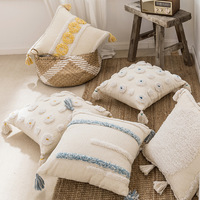 Housse de coussin tissée et tuftée de style bohème, taie d'oreiller bohème pour canapé, chambre à coucher, salon