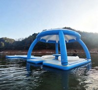 Plateforme flottante gonflable personnalisée en PVC Dropstitch, île flottante gonflable avec auvent d'ombrage pour plage et parc aquatique
