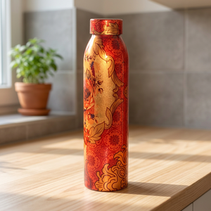 ขวดน้ำโลหะดีไซน์โอเรียนทอล ลายสีแดงทอง แก้วน้ำพกพา - Product Image 4