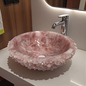 อ่างล้างหน้าหินคริสตัลรูปโรสควอตซ์หรูหราเป็นมิตรกับสิ่งแวดล้อมอ่างล้างหน้ารูปกลมสำหรับตกแต่งบ้านห้องน้ำ - Product Image 2