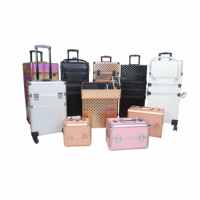 Valise de maquillage professionnelle grande capacité à 4 roues, portable, en aluminium, avec poignée souple, pour cosmétiques et accessoires de beauté